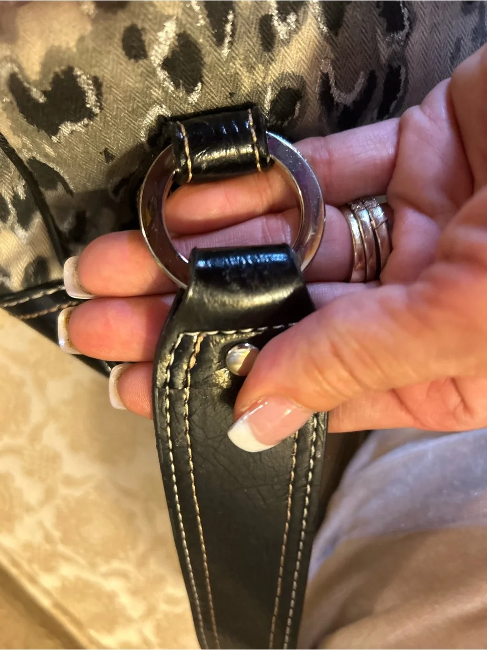 Y2K Liz Claiborne Black and Gray Animal Shoulder Bag with Buckle Mobwife McBling